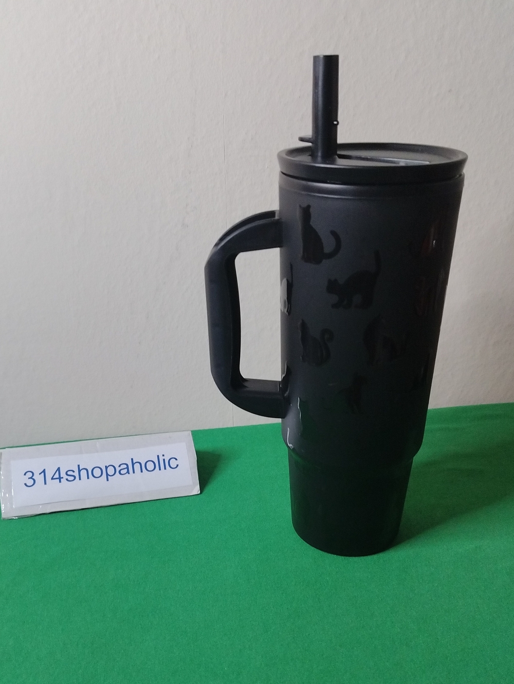Black Cat Pattern Tumbler With Foldable Straw